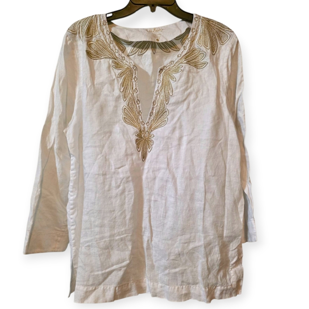 Lilly Pulitzer 100% Linen Resort Wear Tunic Top Shirt - Picture 2 of 7